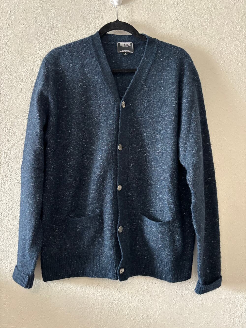 Tood Snyder Mens Sweater Cardigan Merino Wool Blend Size Large Blue